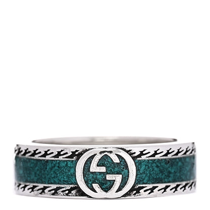 Gucci Sterling Silver Resin Interlocking G Ring 57 8 Turquoise 1 of 7