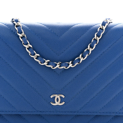 Chanel Caviar Chevron Quilted Wallet On Chain WOC Blue 8 of 13
