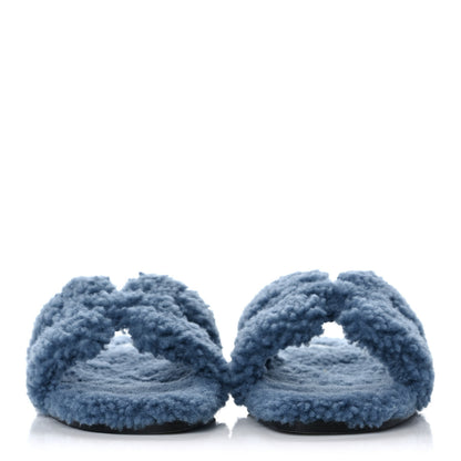 Hermes Woolskin Oran Sandals 38.5 Bleu 2 of 11