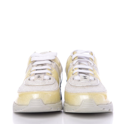 Chanel Iridescent Terry Cloth PVC Calfskin Sneakers 44 Silver 3 of 9