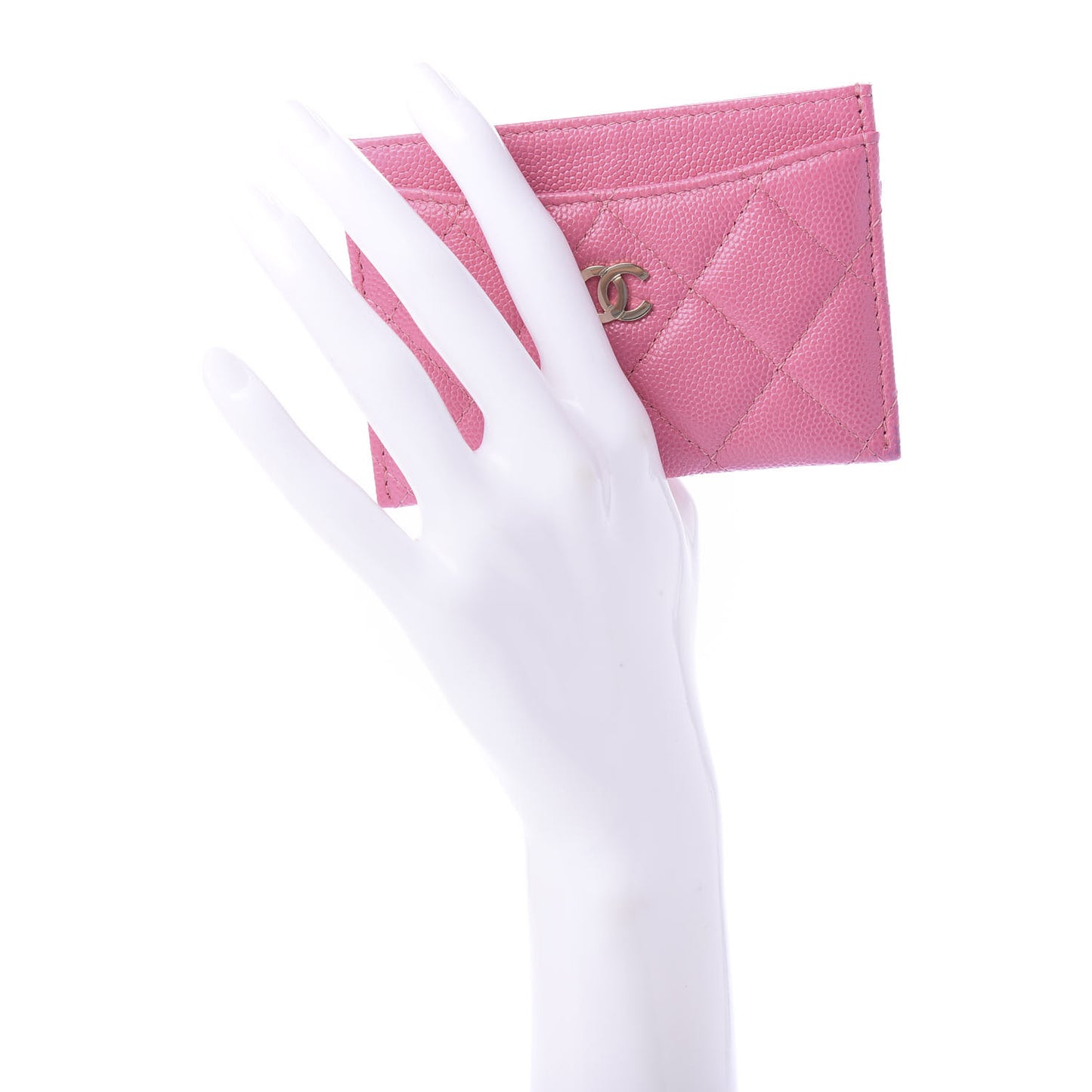 Shiny Caviar Quilted Card Holder Pink