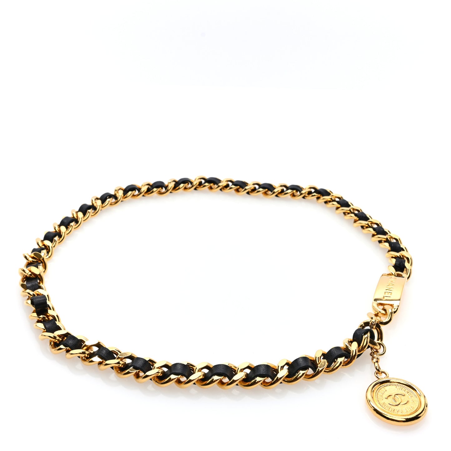 Lambskin Chain CC Medallion Belt Black Gold