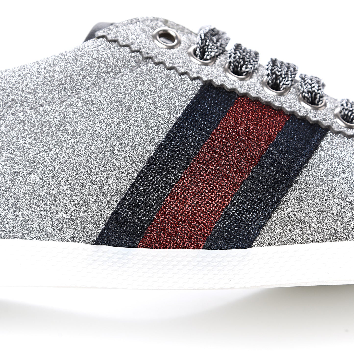 Glitter Fabric Studded Web Sneakers 37.5 Silver