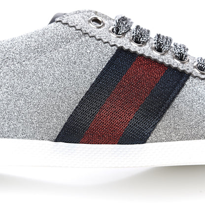 Gucci Glitter Fabric Studded Web Sneakers 37.5 Silver 8 of 10