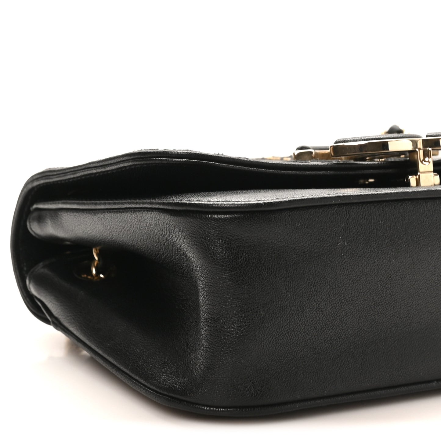 Calfskin Chevron Beaded Chain Mini Square Flap Black