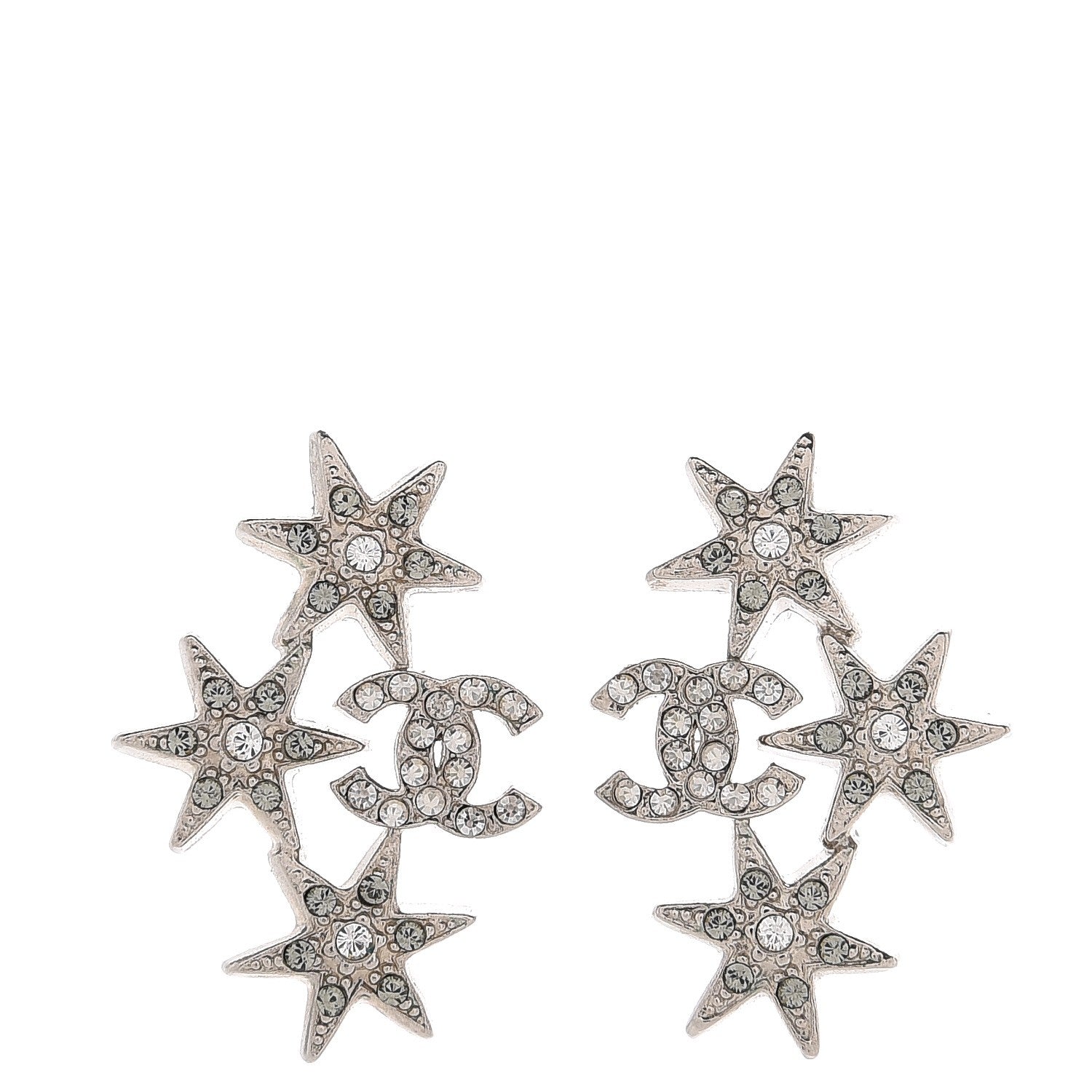 Chanel Crystal CC Star Earrings Silver 1 of 4