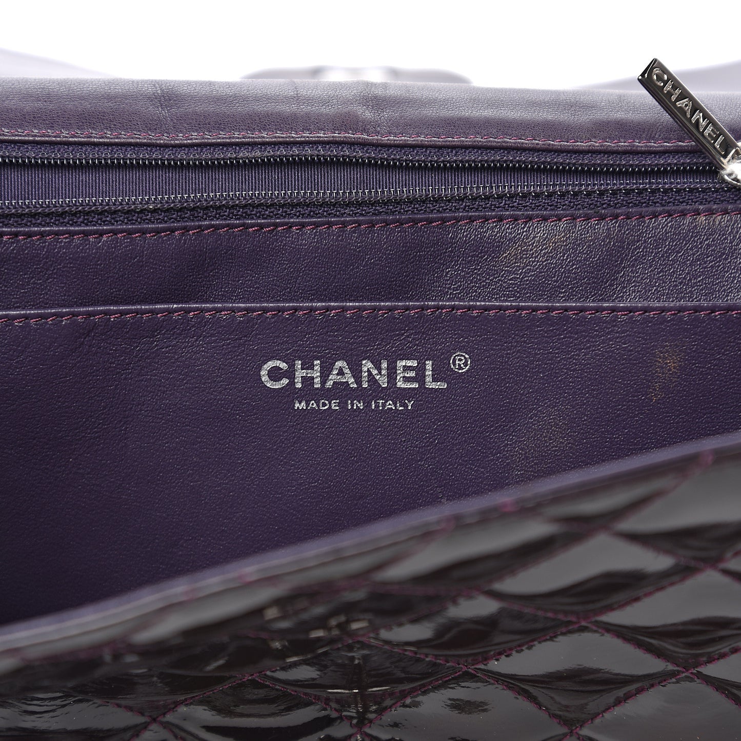 Patent Quilted Jumbo Single Flap Dark Purple
