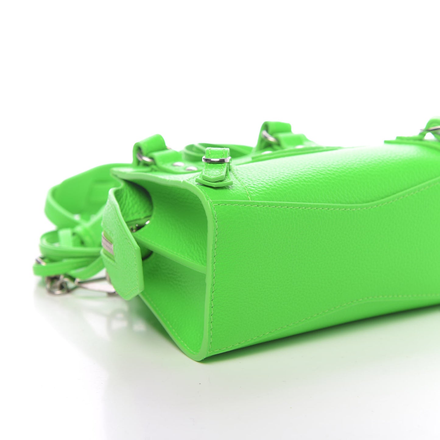 Grained Calfskin Neo Classic Silver Hardware Nano City Crossbody Fluo Green