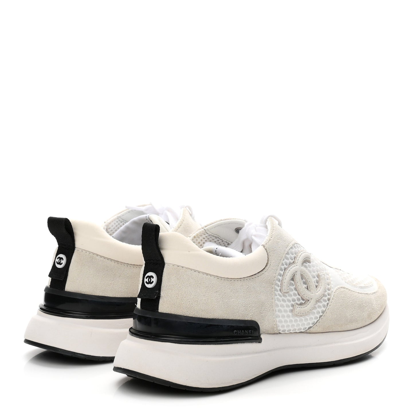Calfskin Mesh Lycra Suede Womens Logo Sneakers 38.5 White