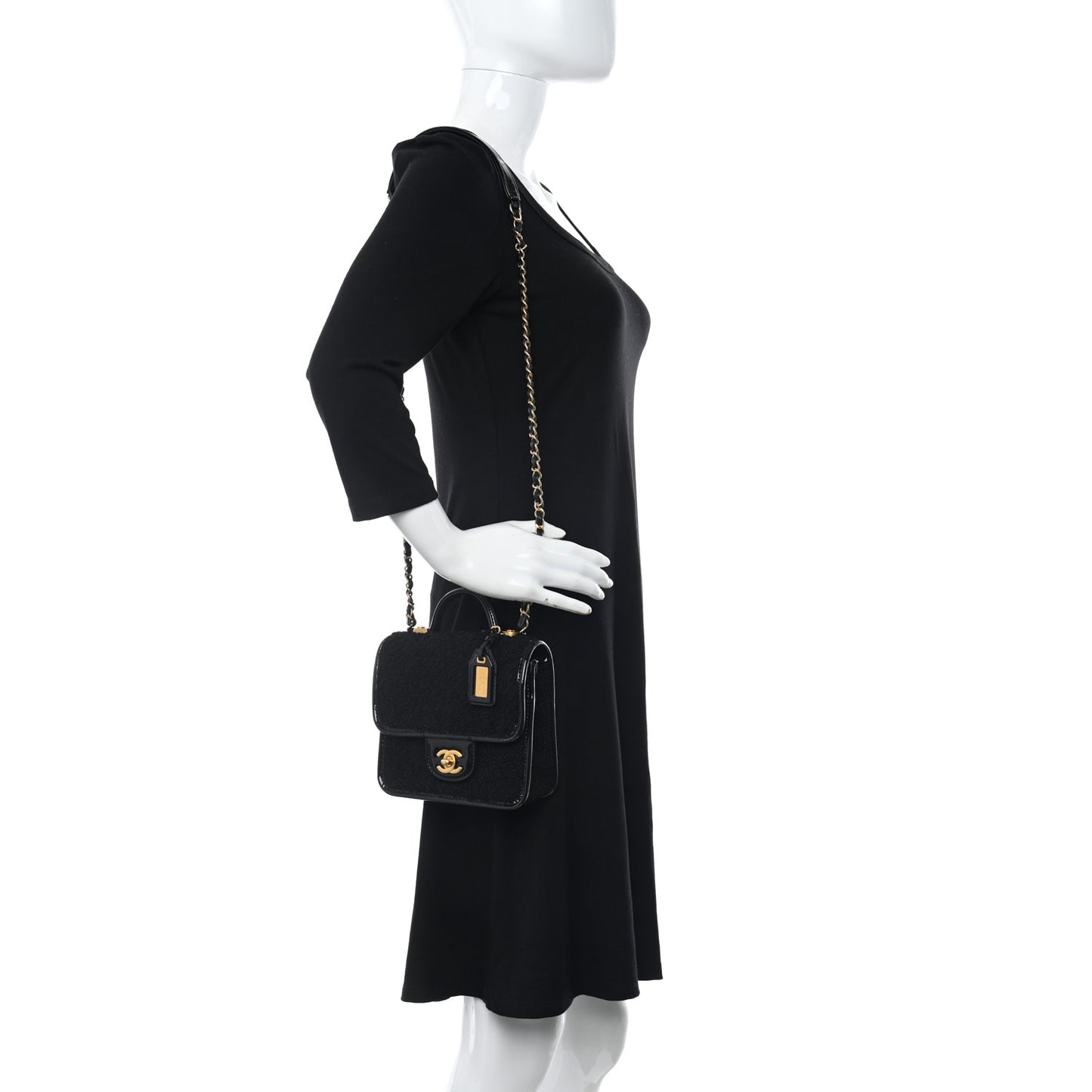Tweed Patent School Memory Mini Top Handle Flap Black