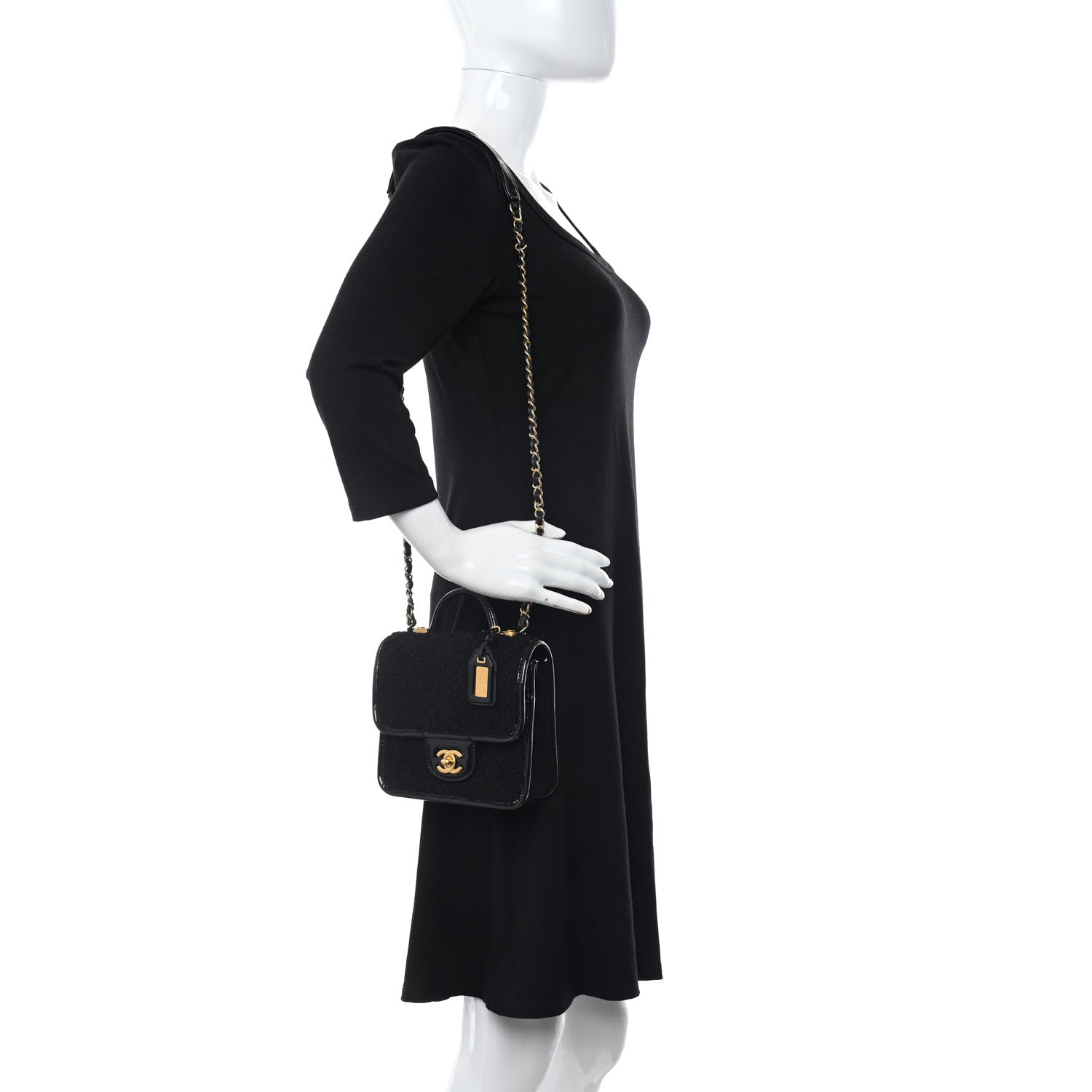 Chanel Tweed Patent School Memory Mini Top Handle Flap Black 2 of 11