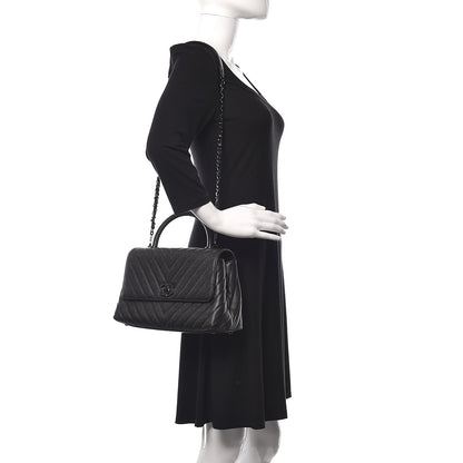 Chanel Caviar Chevron Quilted Small Coco Handle Flap So Black 3 of 11