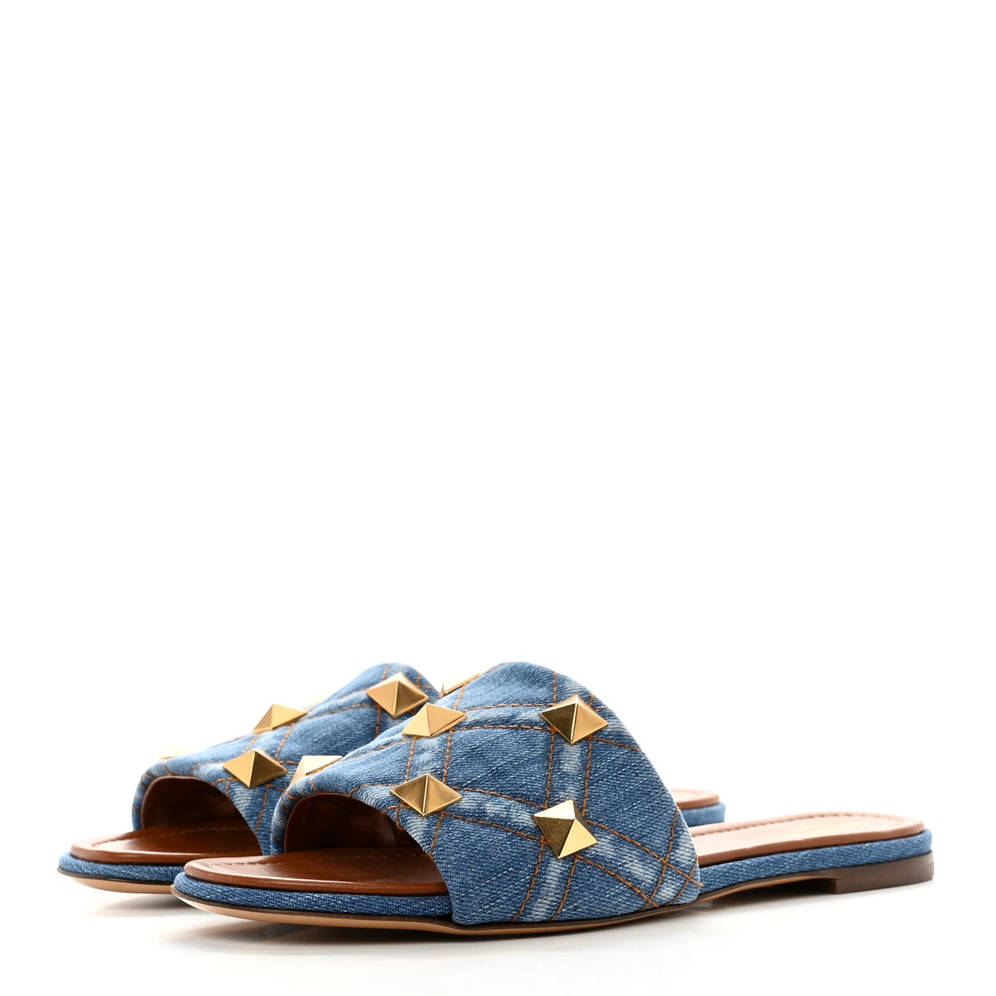 Denim Roman Stud Flat Slide Sandals 40.5 Denim