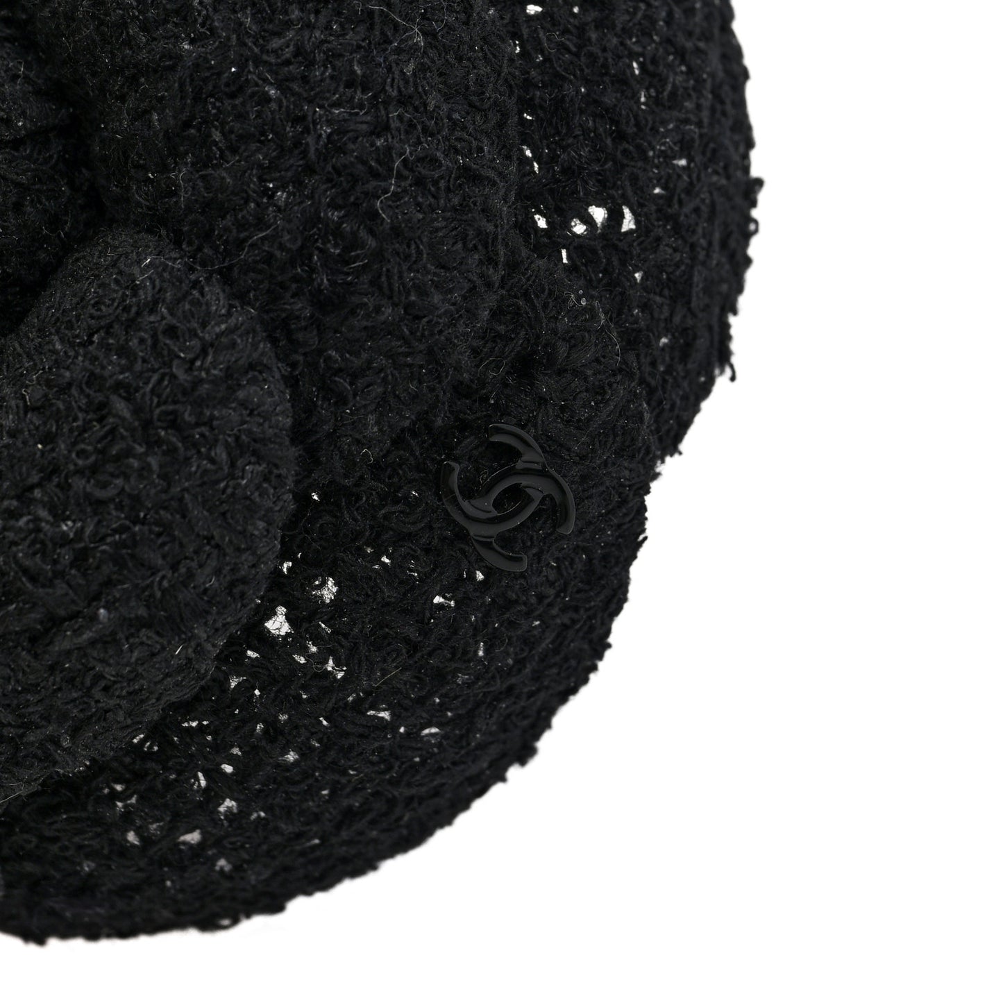 Tweed Camellia Pin Brooch Black