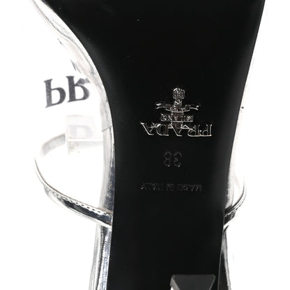 Prada Plexiglass Metallic Calfskin Metal Triangle Logo 75mm Slide Sandals 38 Argento 7 of 8