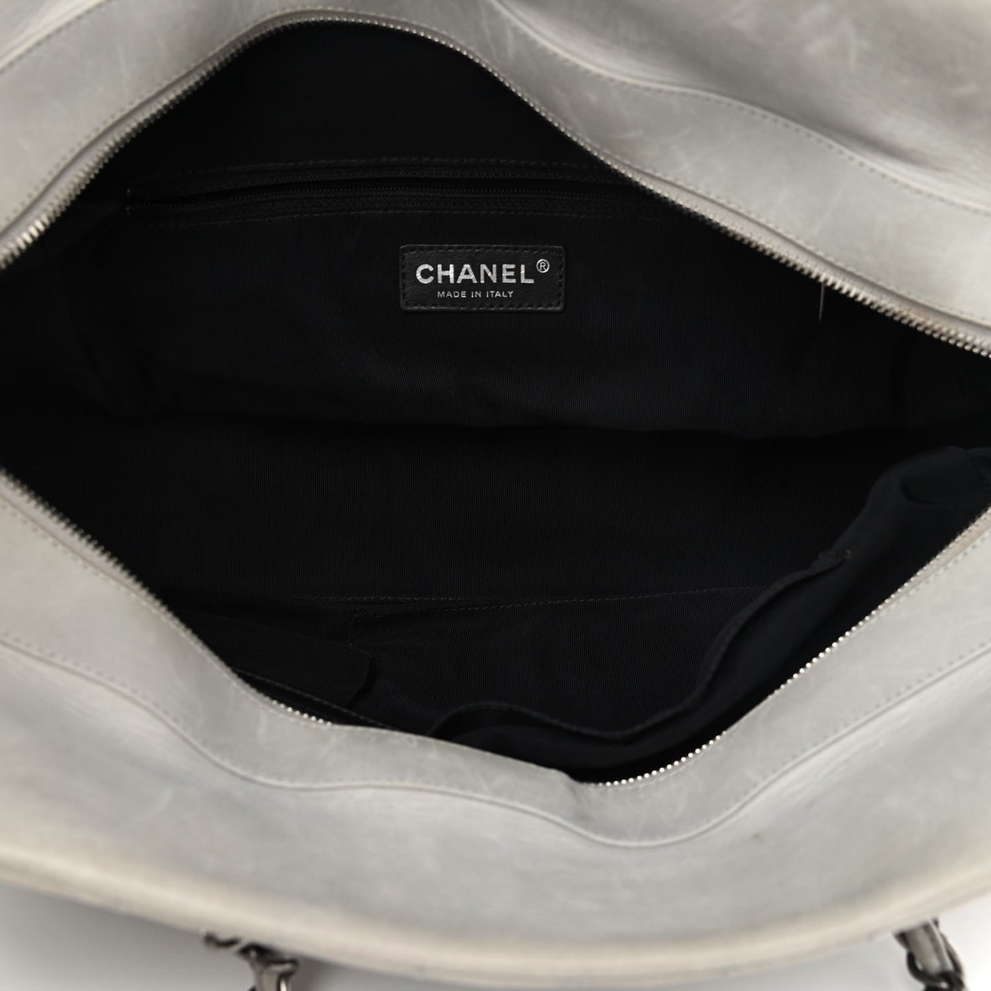 Iridescent Calfskin Chic Quilt Bowling Bag Grey