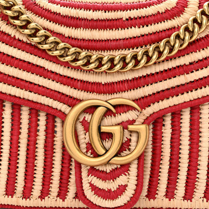 Gucci Raffia Woven Small GG Marmont Shoulder Bag Natural Hibiscus Red 8 of 12