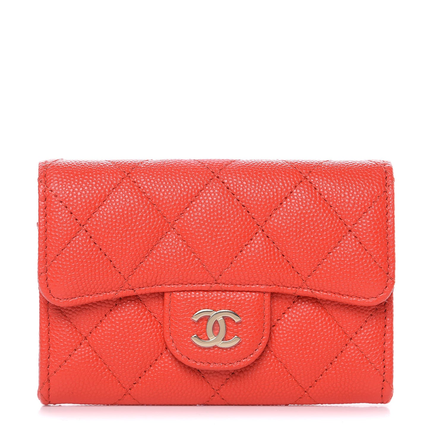 Caviar Quilted Flap Card Holder Wallet Red