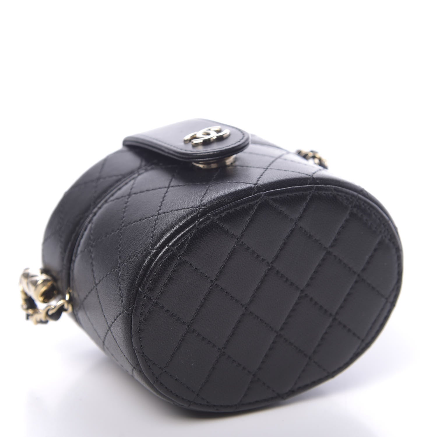 Chanel Lambskin Quilted Mini Round Vanity Case With Chain Black 4 of 11