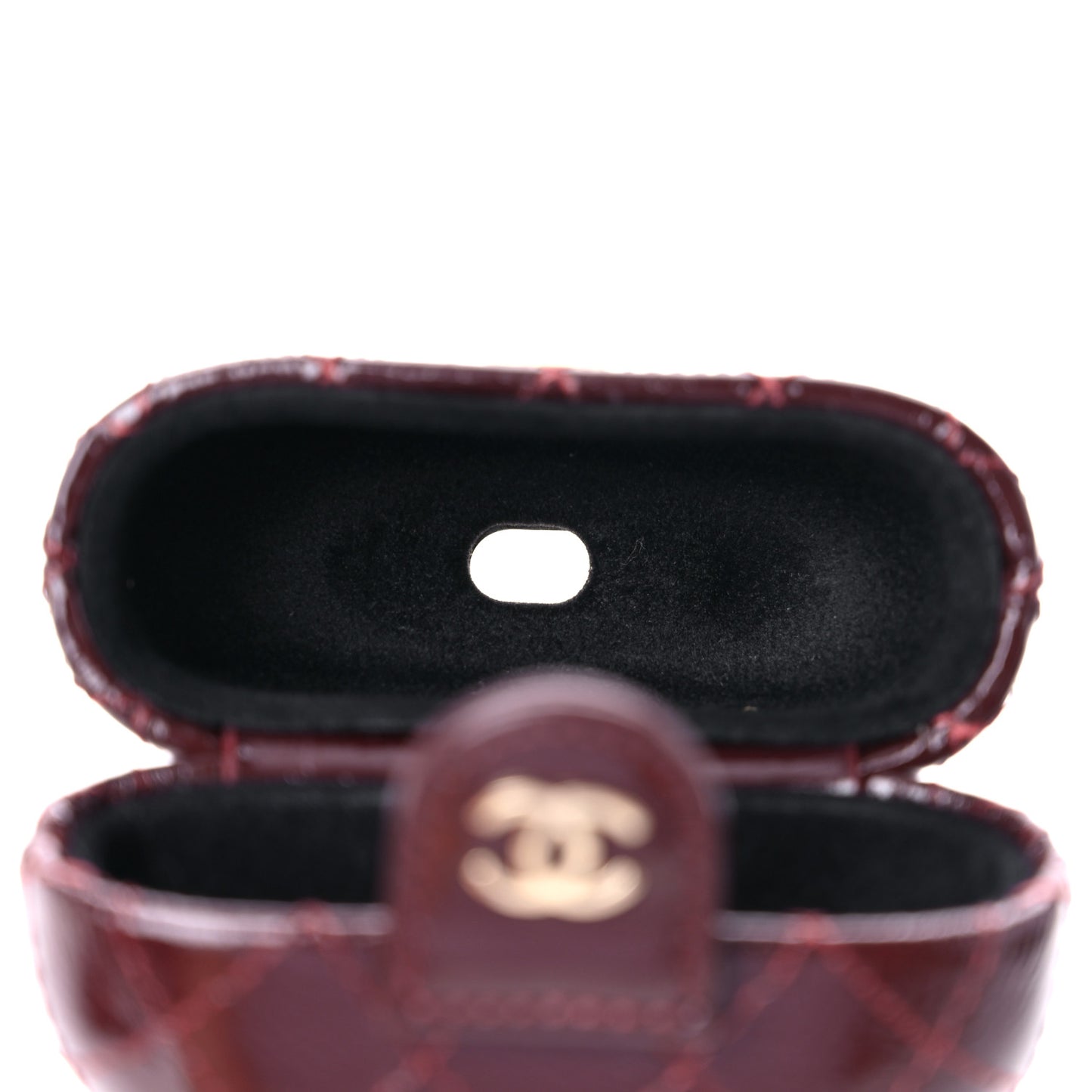 Glazed Calfskin Quilted Airpods Pro Case With Chain Burgundy
