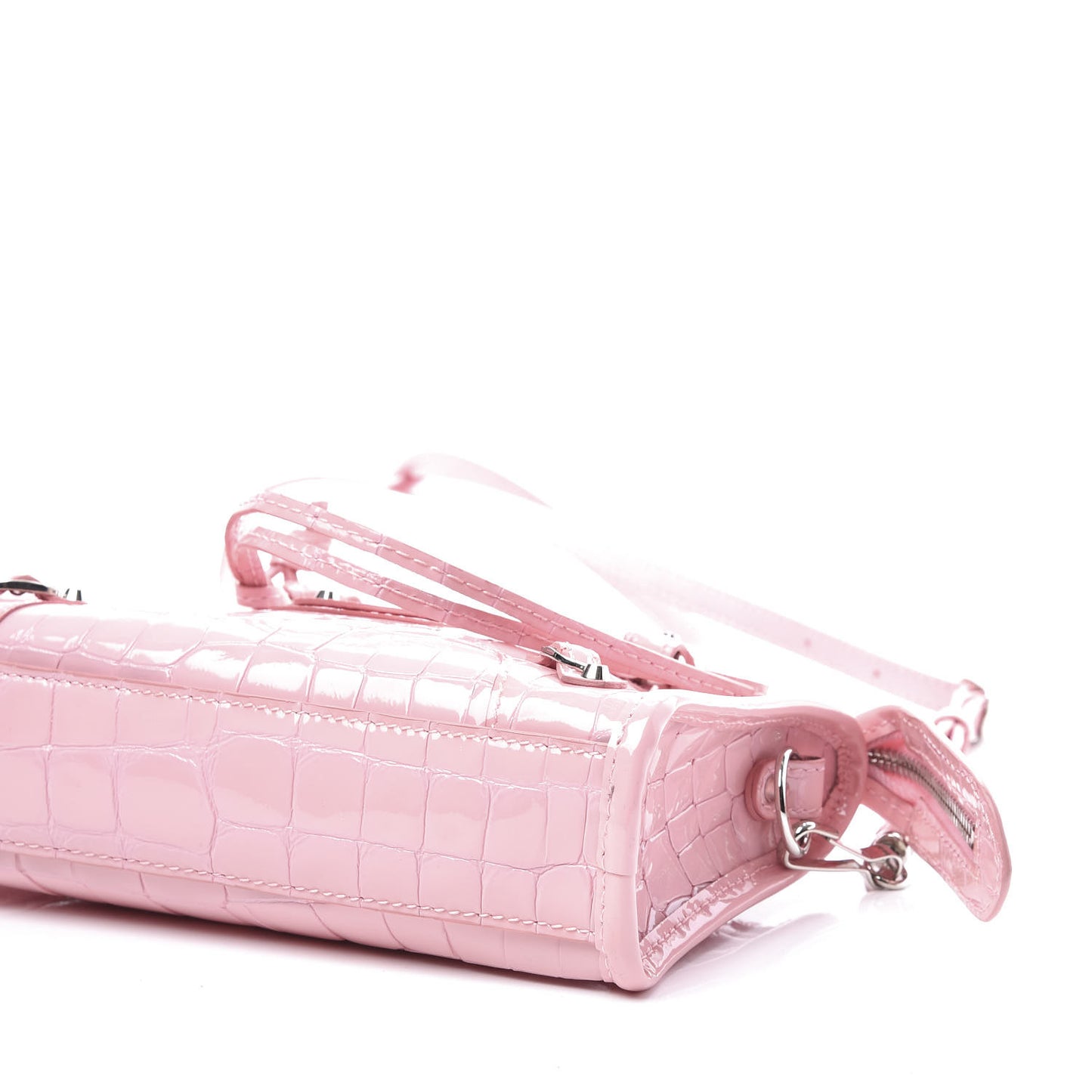 Patent Crocodile Embossed Classic Silver Hardware Nano City Light Pink