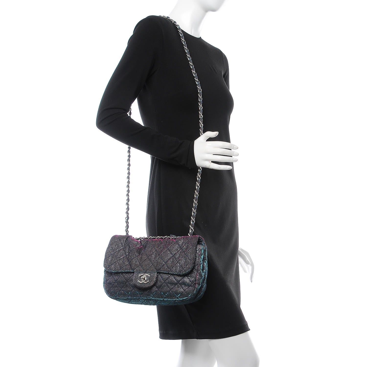 Chanel Iridescent Glitter Fabric Jumbo Single Flap Multicolor 3 of 11
