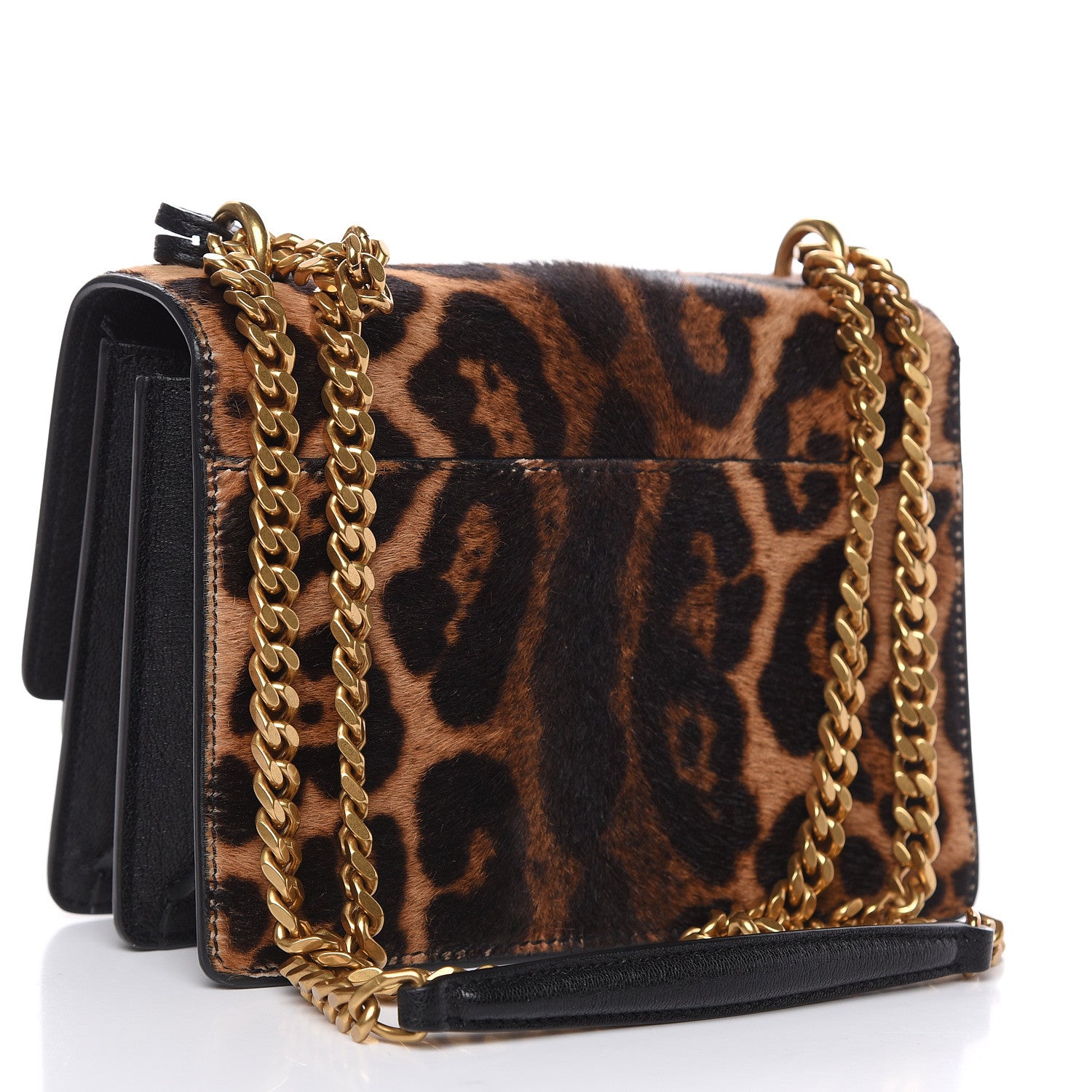 Saint Laurent Calf Hair Monogram Small Sunset Chain Wallet Leopard 3 of 12