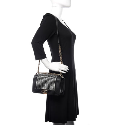 Chanel Calfskin Pearl Medium Chanel Pearls Boy Flap Black 2 of 9