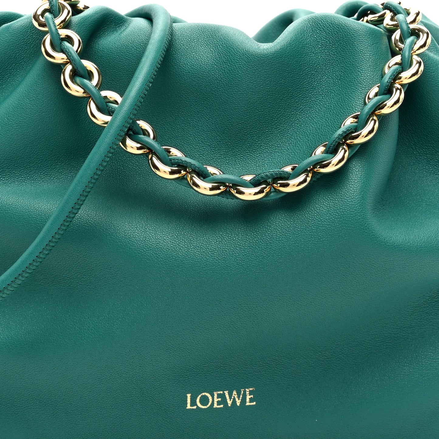 Mellow Nappa Medium Donut Chain Flamenco Knot Clutch Emerald Green