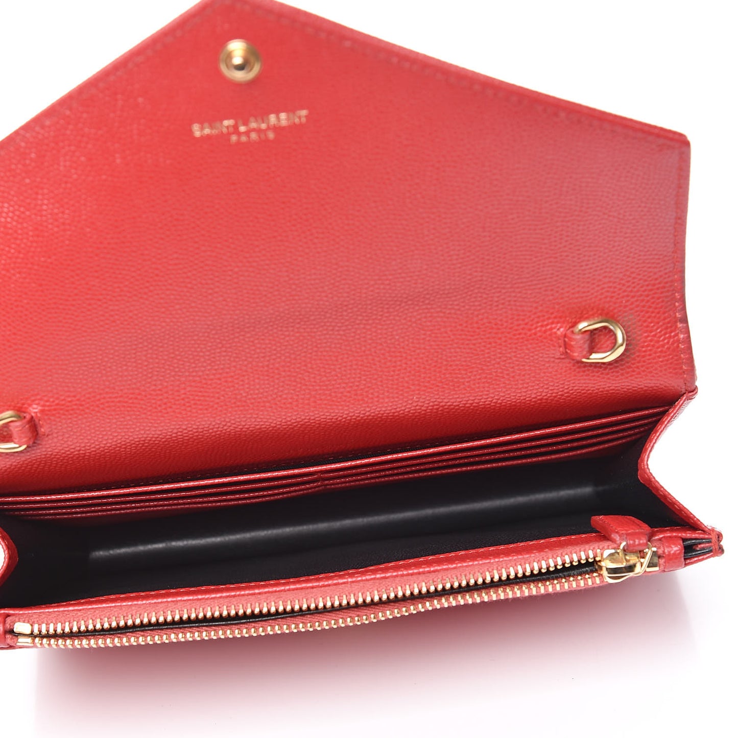Grain De Poudre Matelasse Chevron Monogram Envelope Chain Wallet New Red