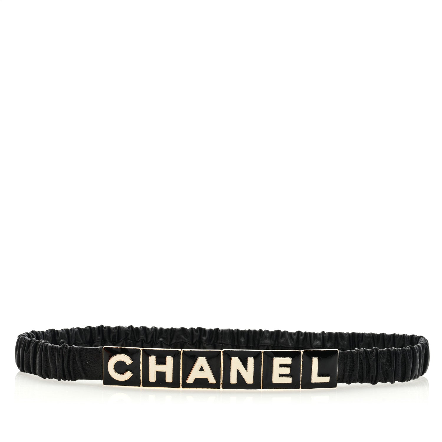 Chanel Lambskin Enamel Logo Elastic Belt 75 30 Black 1 of 3