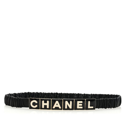Chanel Lambskin Enamel Logo Elastic Belt 75 30 Black 1 of 3