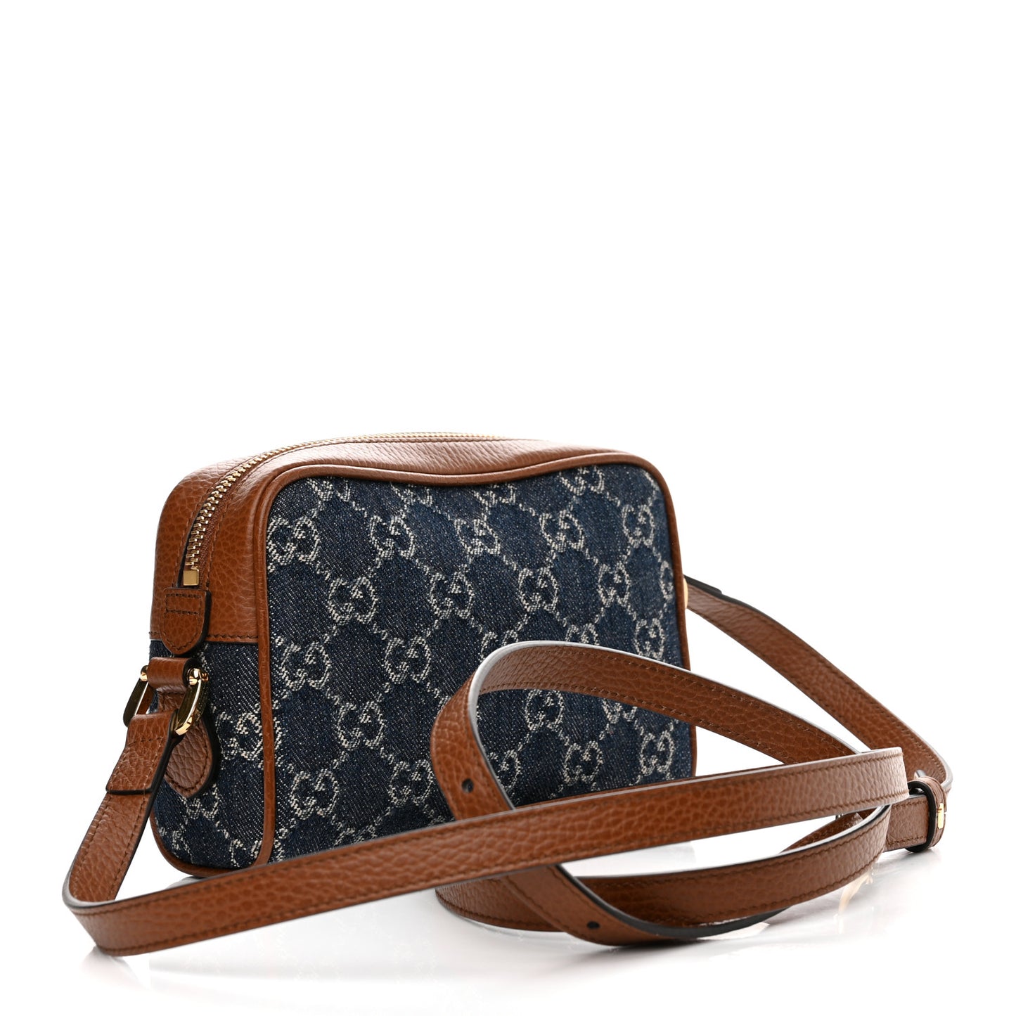 New Denim GG Monogram Dollar Calfskin Mini Ophidia Shoulder Bag Blue Tea Cuir Epilog