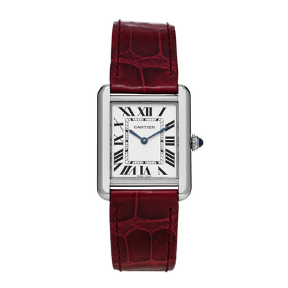 Cartier Stainless Steel Alligator 24mm Tank Solo Quartz Watch Burgundy 1 of 4
