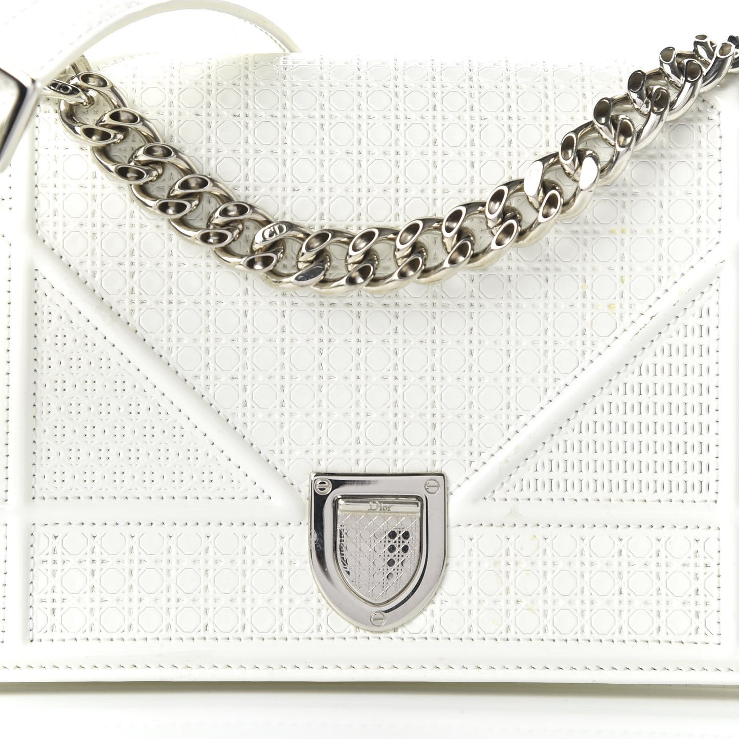 Patent Micro-Cannage Small Diorama Flap Bag White