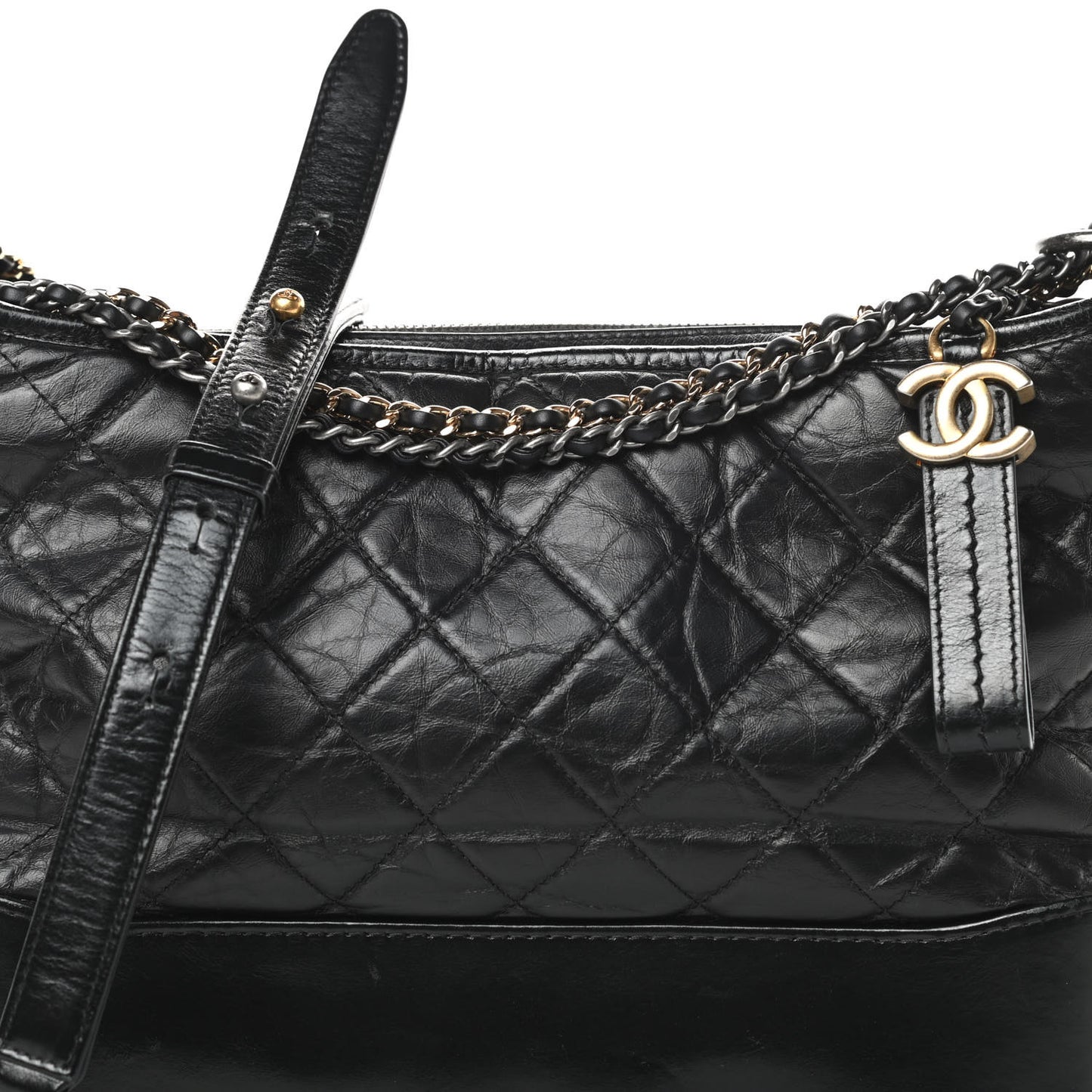 Aged Calfskin Quilted Medium Gabrielle Hobo Black
