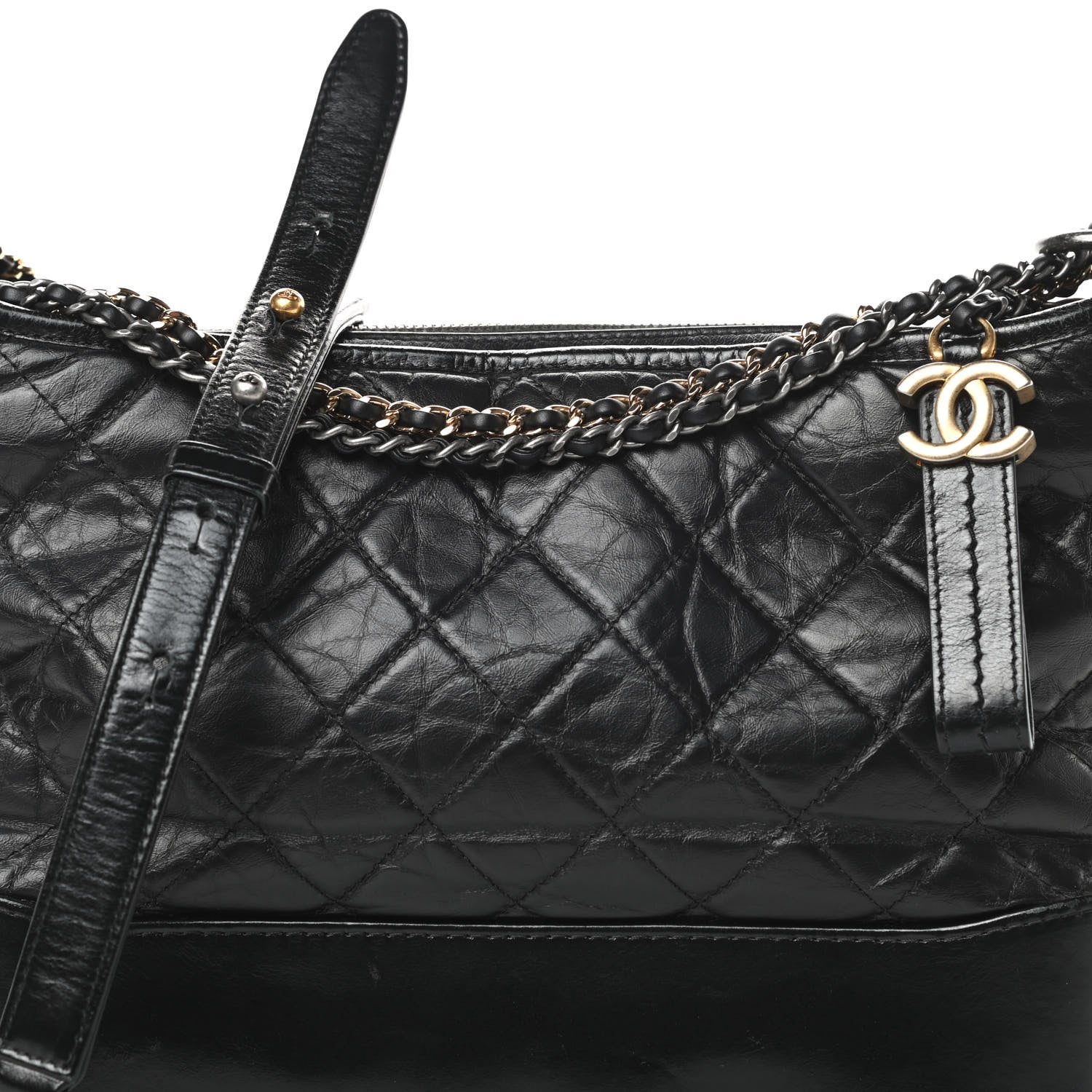 Chanel Aged Calfskin Quilted Medium Gabrielle Hobo Black 9 of 16