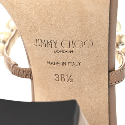Jimmy Choo Calfskin Pearl Embellished Amara 85 Mule Sandals 38.5 Beige 7 of 8