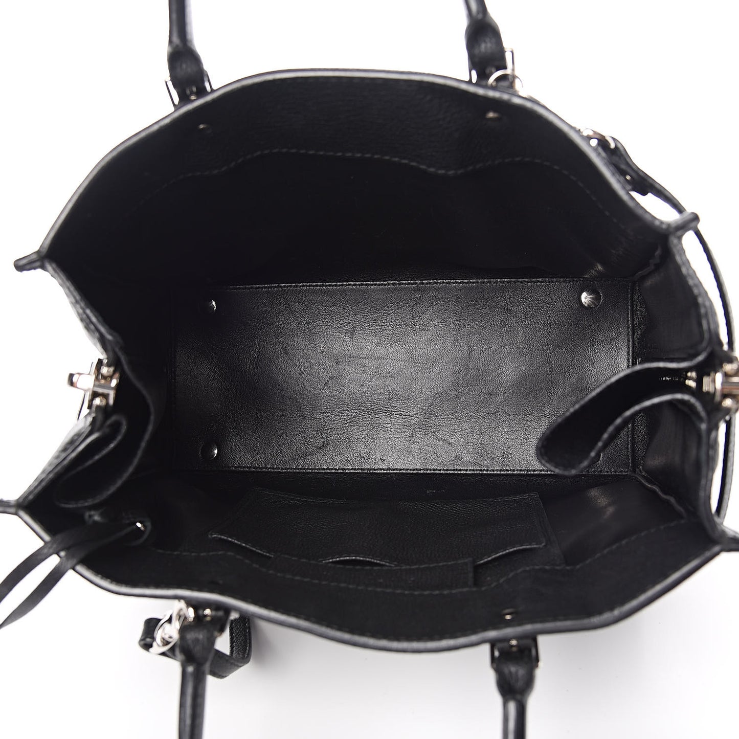Grained Calfskin Plate Hardware Papier A6 Zip Around Tote Black