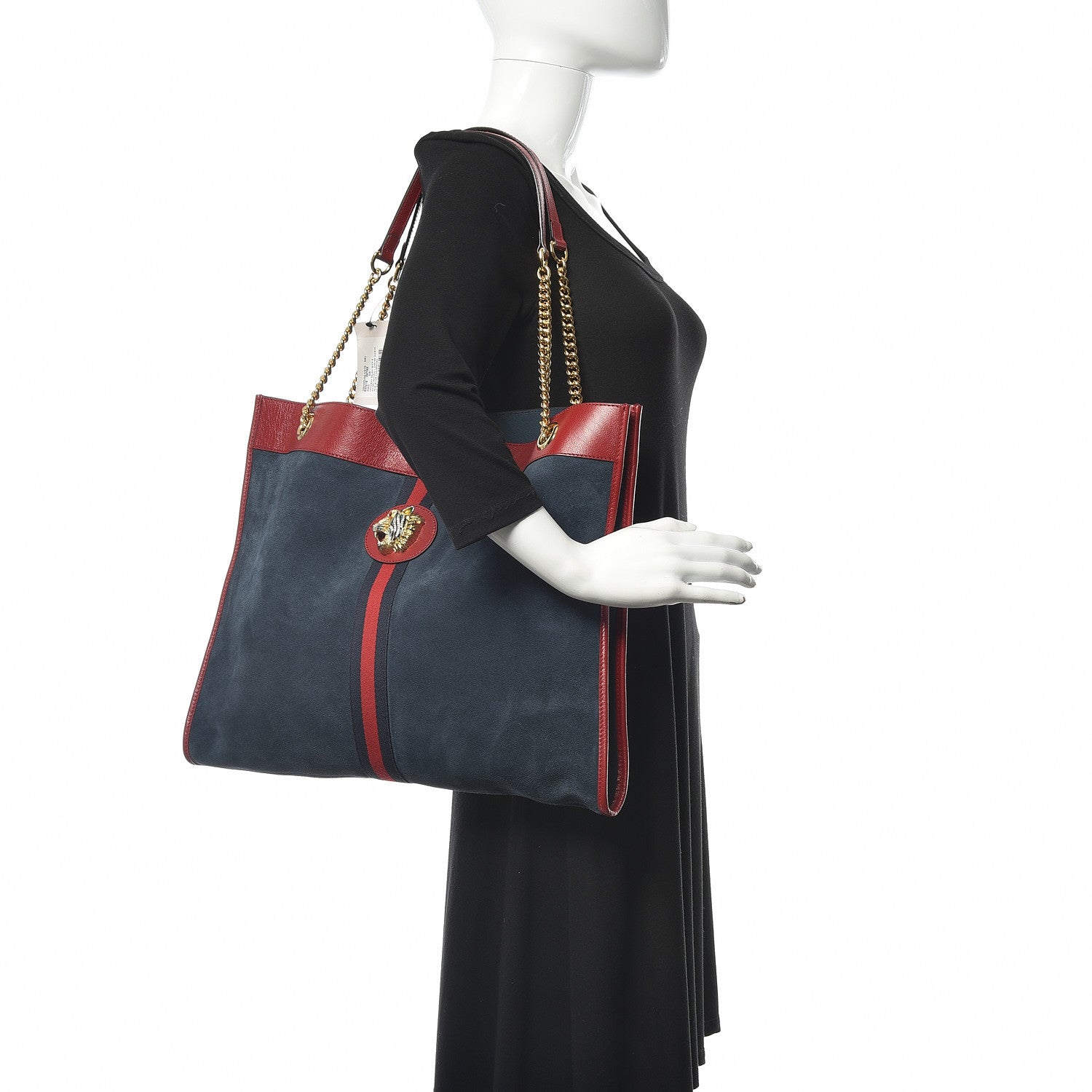 Gucci Suede Calfskin Large Rajah Chain Tote New Blue Romantic Cherry 2 of 11