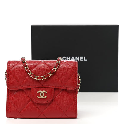 Chanel Caviar Quilted Flap Card Holder On Chain Red 9 of 9