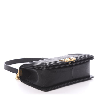 Chanel Caviar Chevron Quilted Medium Boy Flap Black 4 of 9
