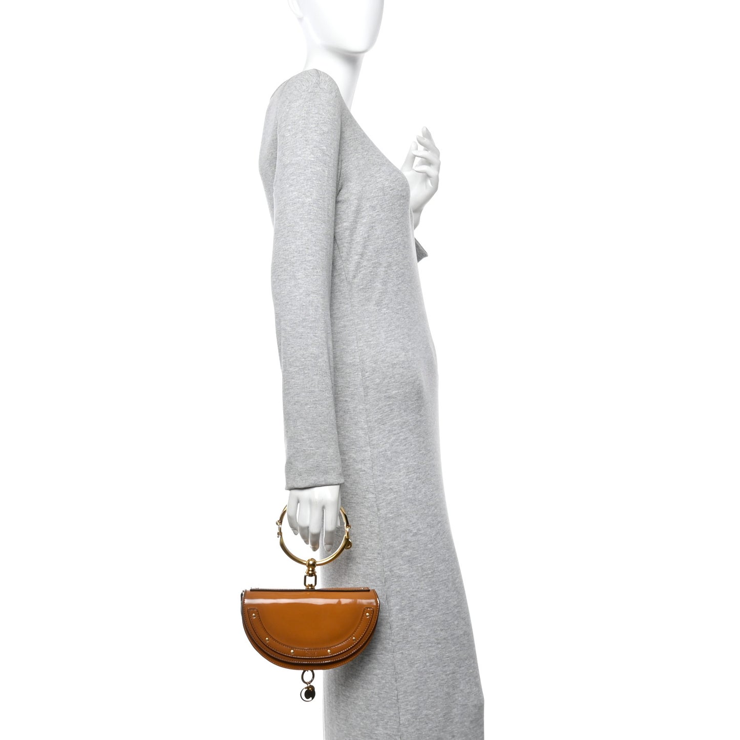 Spazzolato Sfumato Lambskin Calfskin Small Nile Bracelet Minaudiere Bag Caramel