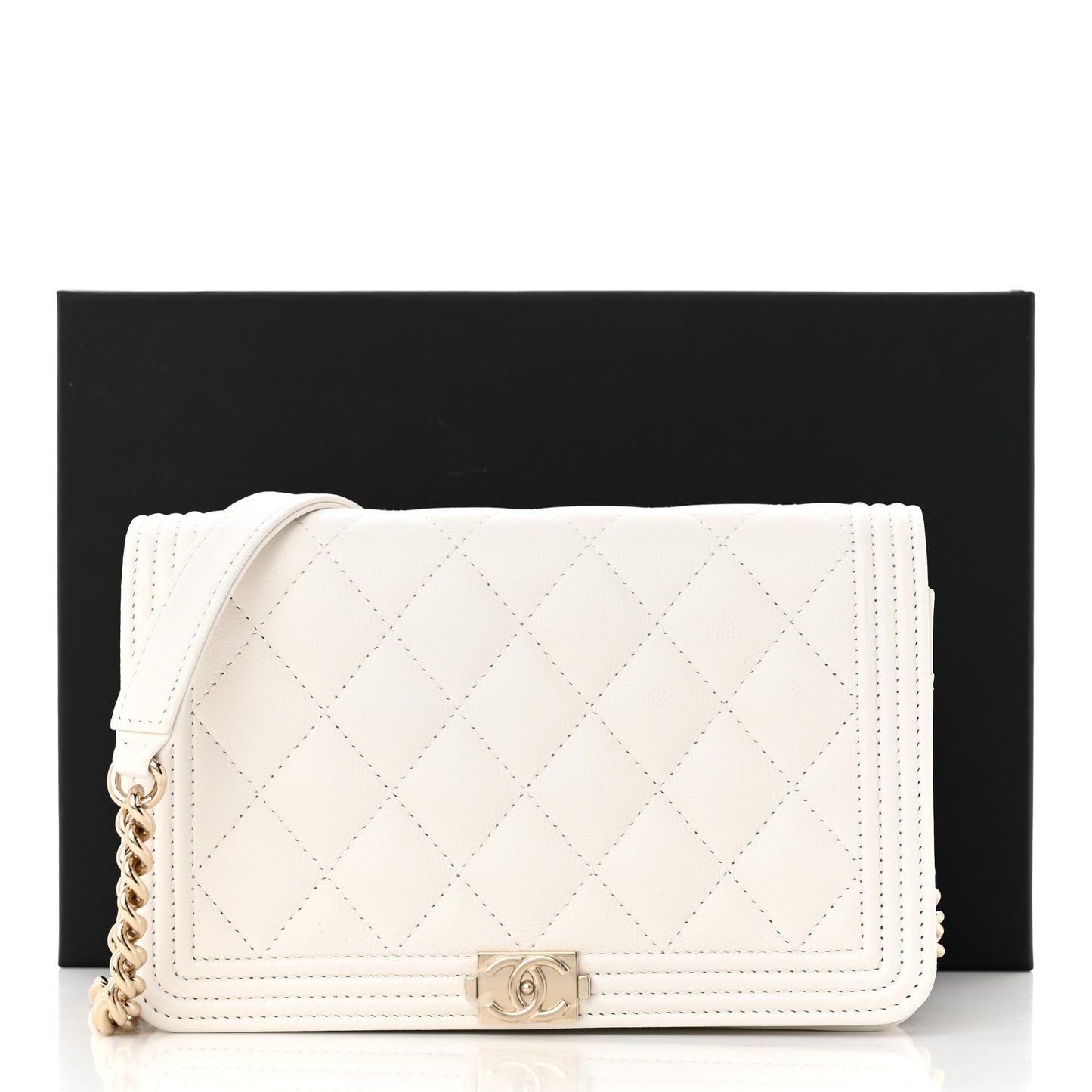 Caviar Quilted Boy Wallet On Chain WOC White