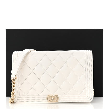 Chanel Caviar Quilted Boy Wallet On Chain WOC White 13 of 15