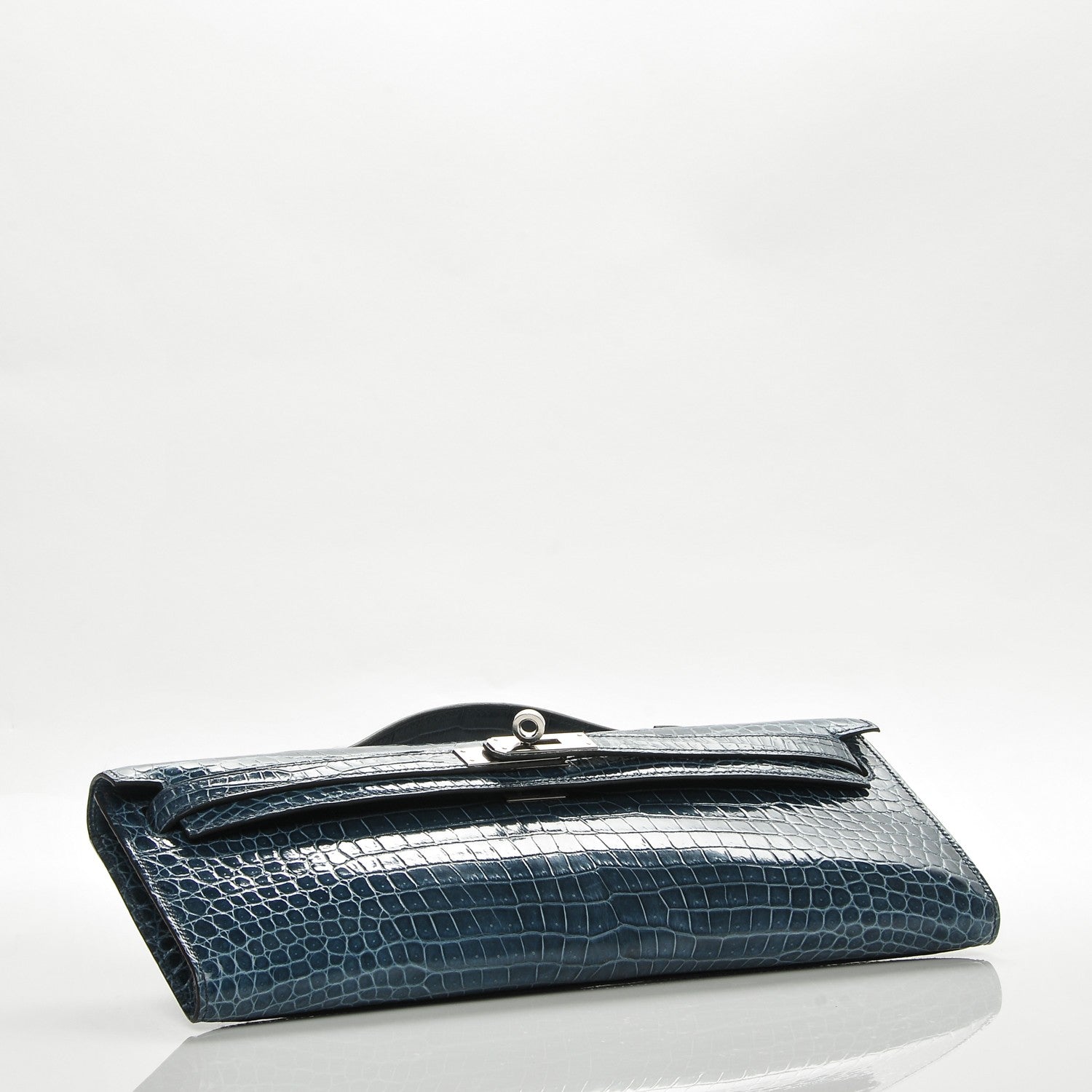 Hermes Shiny Niloticus Crocodile Kelly Cut Pochette Blue Jean 7 of 38