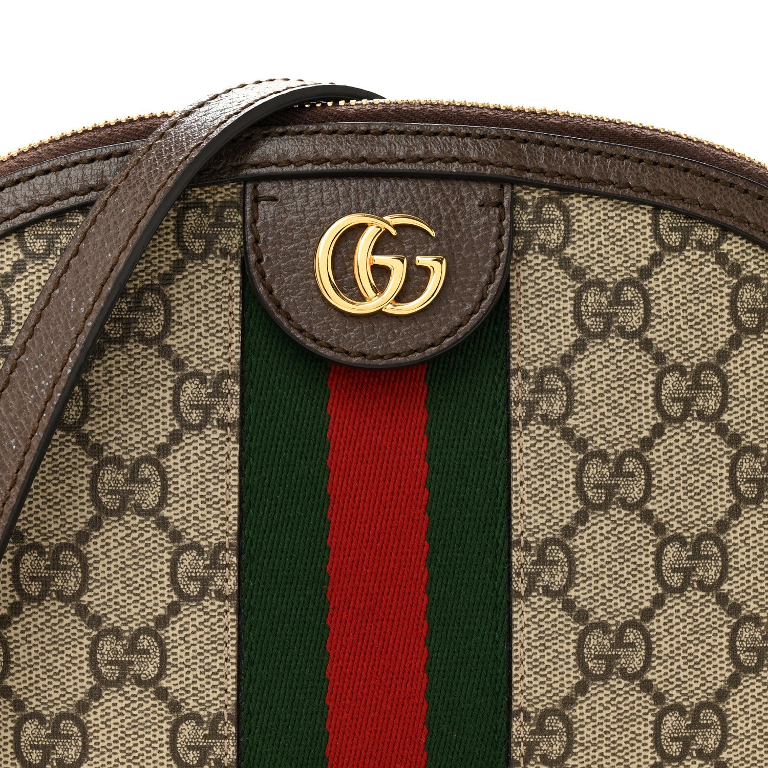 Gucci GG Supreme Monogram Textured Dollar Calfskin Web Small Ophidia Dome Shoulder Bag Beige Ebony New Acero 8 of 13