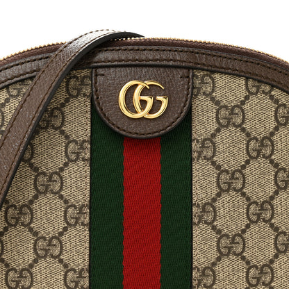 Gucci GG Supreme Monogram Textured Dollar Calfskin Web Small Ophidia Dome Shoulder Bag Beige Ebony New Acero 8 of 13