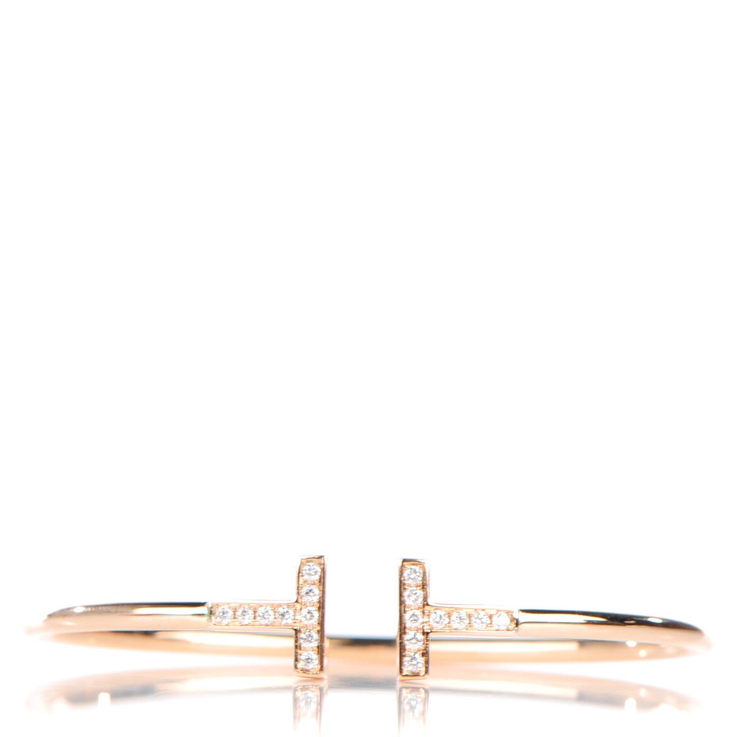 Tiffany 18K Rose Gold Diamond T Wire Bracelet 1 of 6
