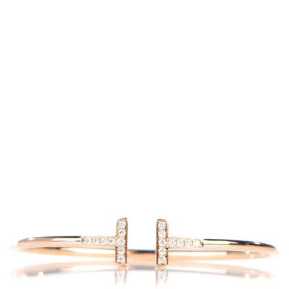 Tiffany 18K Rose Gold Diamond T Wire Bracelet 1 of 6